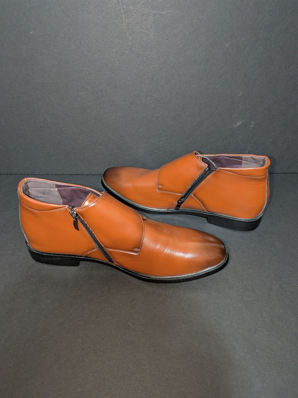 Jingpin Men's Brown Leather Side-Zip Ankle Boots Size 46